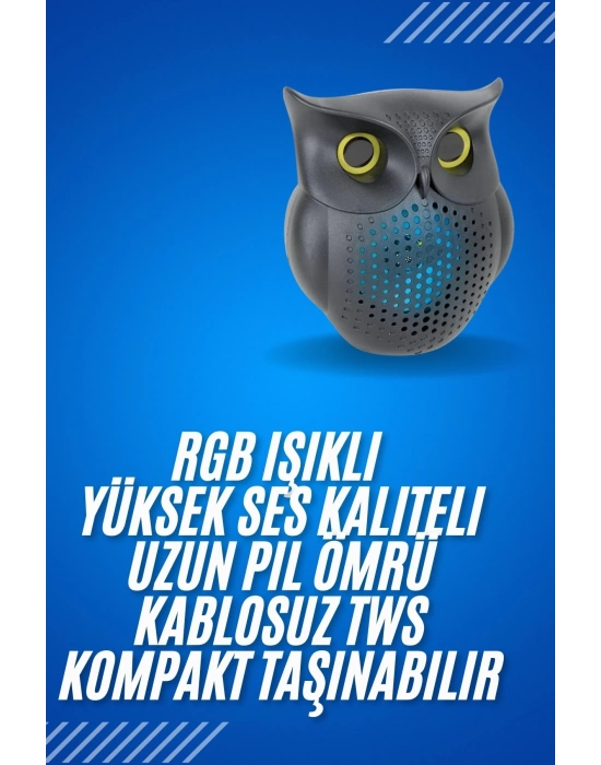 ÇOK SATAN Siyah Bluetooth Hoporlör Baykuş Speaker Bluetooth 5.0 Bağlantılı