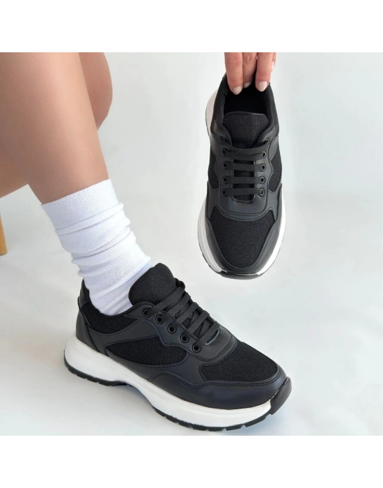 Slar Siyah Cilt Bağcıklı Spor Ayakkabı