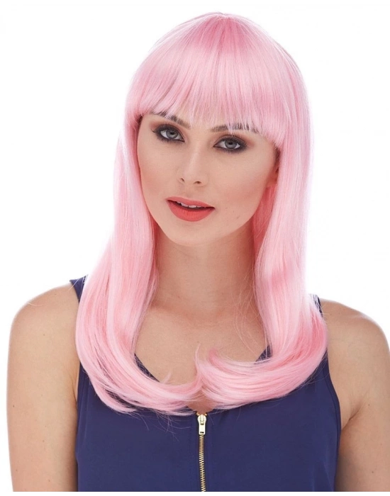 ÇOK SATAN Soft Pembe Renk Uzun Düz Parti Peruğu