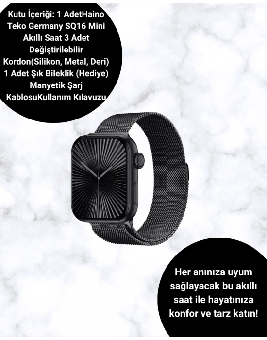 ÇOK SATAN SQ-16 Mini Series 10 Akıllı Saat | Şık ve Hafif Tasarım, 3 Kordon Seçeneği