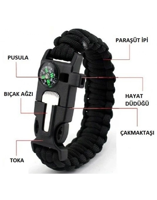 ÇOK SATAN Survival Kamp Bileklik  Düdük Çok Amaçlı