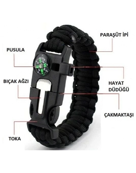 ÇOK SATAN Survival Kamp Bileklik  Düdük Çok Amaçlı