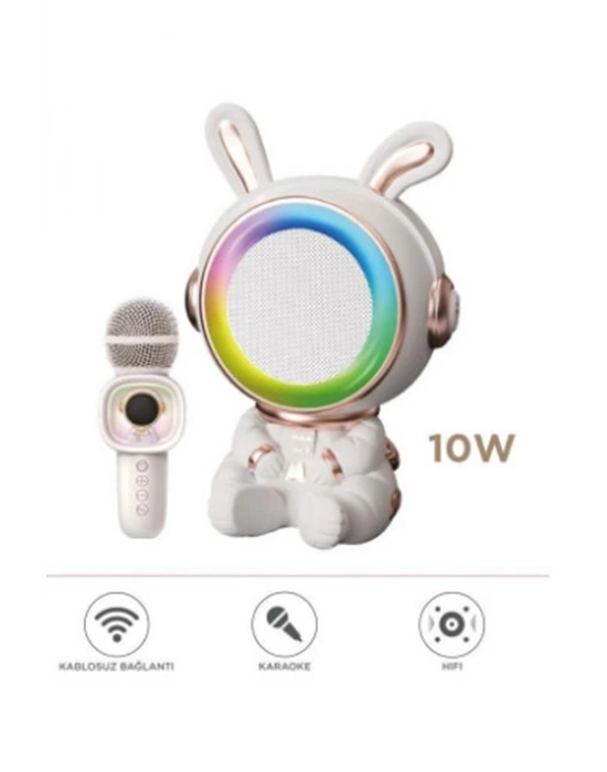 ÇOK SATAN Taşınabilir Rgb Işılı Sevimli Figürlü Mikrofonlu Karaoke Bluetooth Hoparlör Krem