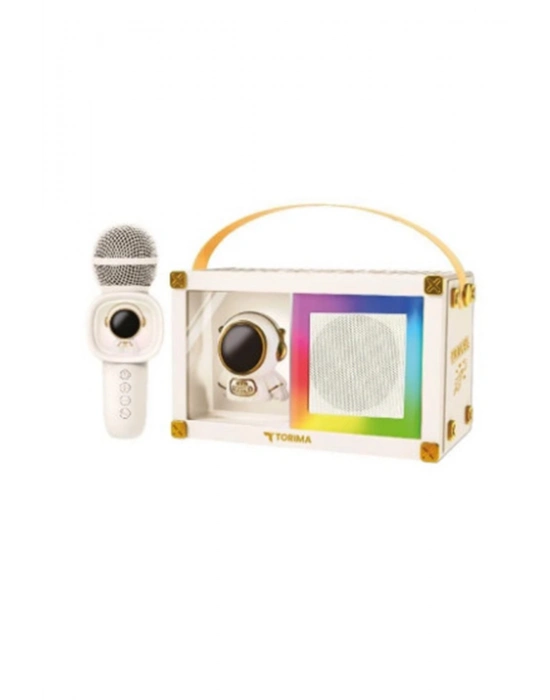 ÇOK SATAN Taşınabilir Rgb Işılı Sevimli Figürlü Mikrofonlu Karaoke Bluetooth Hoparlör Krem