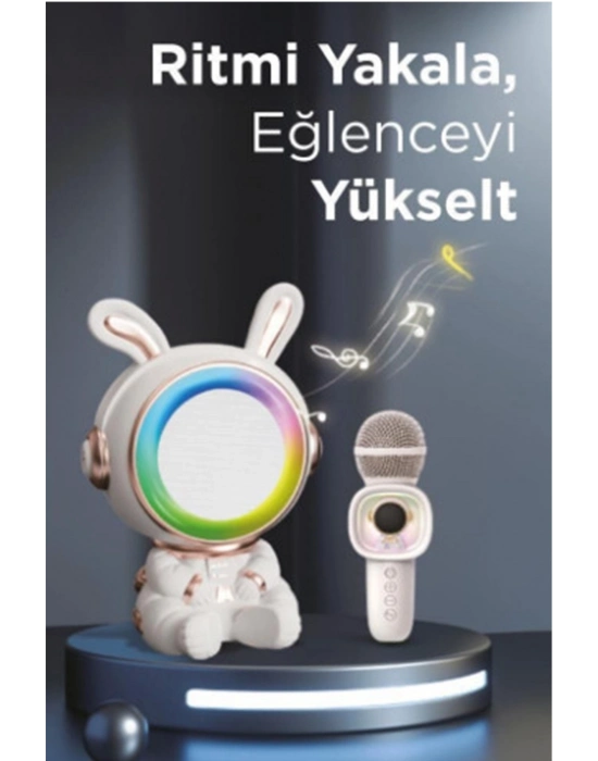 ÇOK SATAN Taşınabilir Rgb Işılı Sevimli Figürlü Mikrofonlu Karaoke Bluetooth Hoparlör Krem