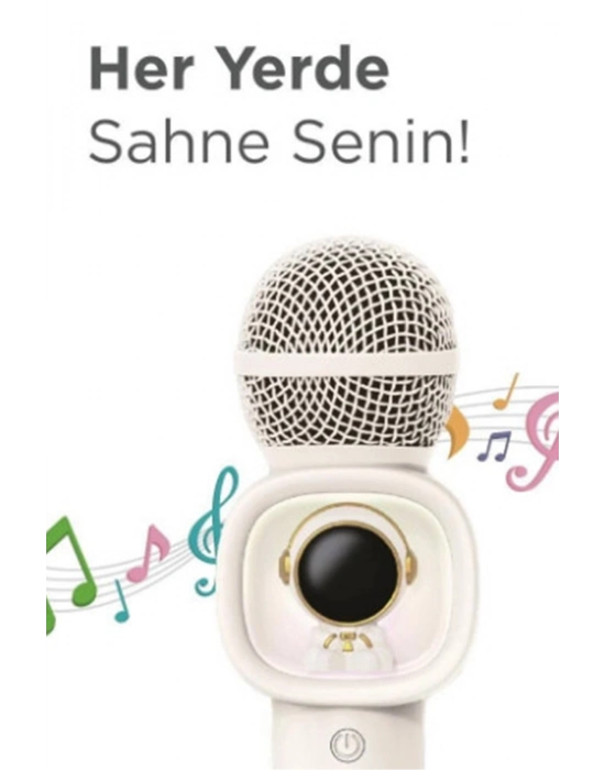 ÇOK SATAN Taşınabilir Rgb Işılı Sevimli Figürlü Mikrofonlu Karaoke Bluetooth Hoparlör Krem