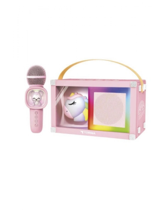 ÇOK SATAN Taşınabilir Rgb Işılı Sevimli Figürlü Mikrofonlu Karaoke Bluetooth Hoparlör Pembe