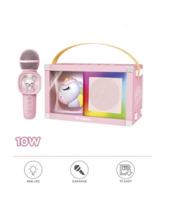 ÇOK SATAN Taşınabilir Rgb Işılı Sevimli Figürlü Mikrofonlu Karaoke Bluetooth Hoparlör Pembe