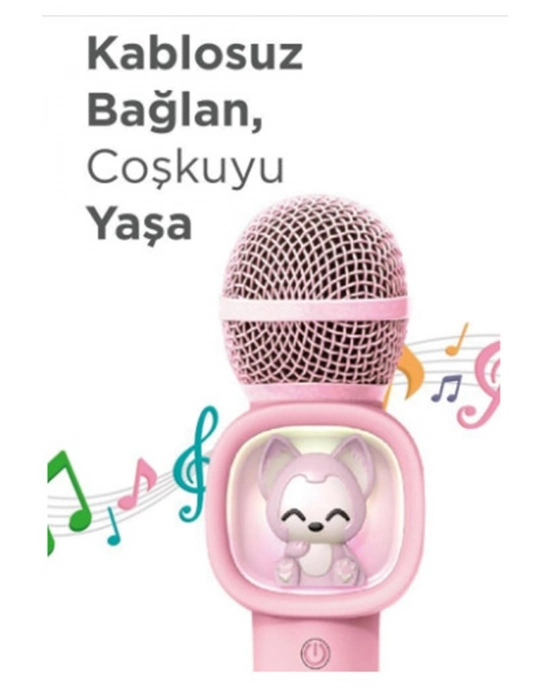 ÇOK SATAN Taşınabilir Rgb Işılı Sevimli Figürlü Mikrofonlu Karaoke Bluetooth Hoparlör Pembe