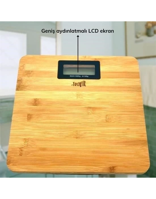 ÇOK SATAN Techfit Bambu Banyo Baskülü Yüksek Hassasiyetli Darbelere Dijital Dayanıklı Terazi Tf 1065 M