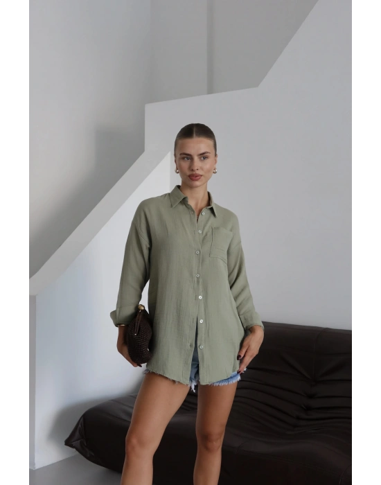 Tek cepli müslin gömlek haki pt