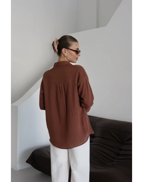 Tek cepli müslin gömlek kahve pt