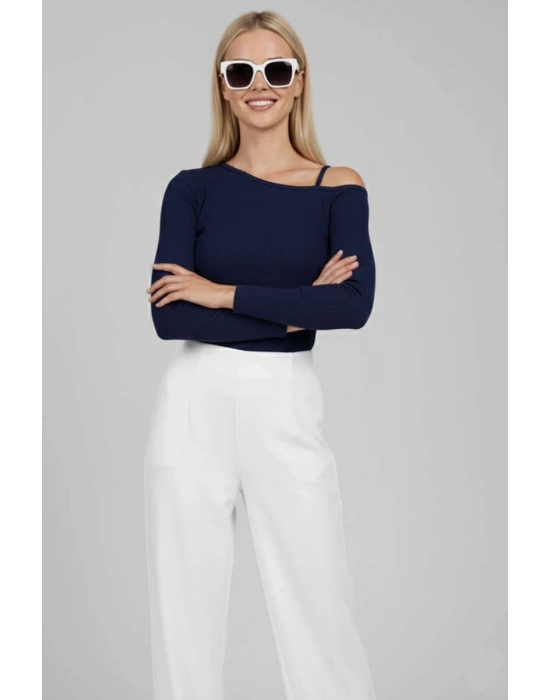 Tek Omuz İpli Bluz Lacivert T4328