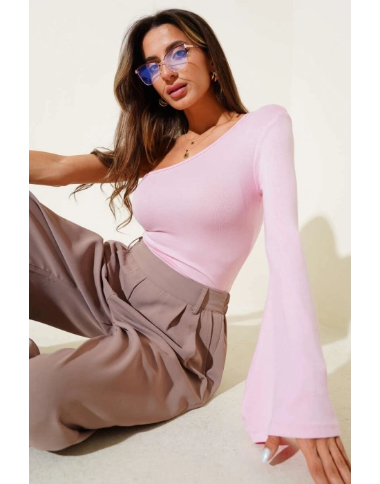 Tek Omuzlu Basic Bluz Pembe T4275