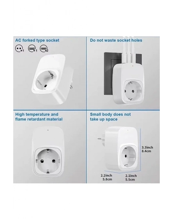ÇOK SATAN Tekli Yüksek Voltaj Korumalı Duvar Prizi 2x Type-c 1x Usb Çıkışlı Priz Grup Priz Çoğaltıcı Beyaz
