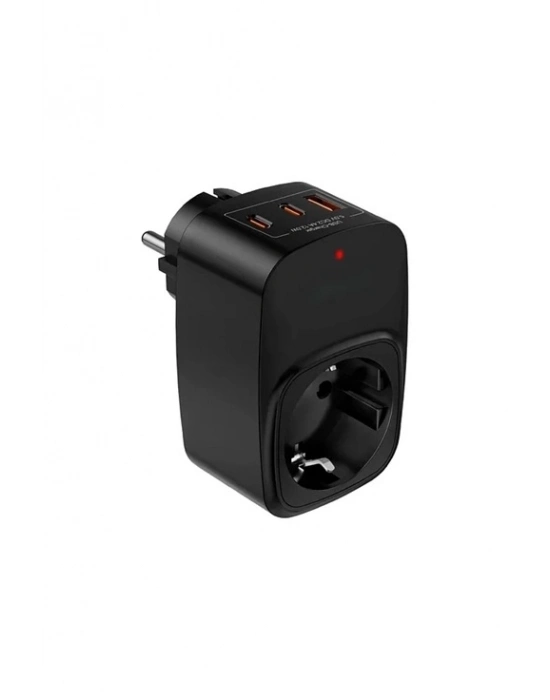 ÇOK SATAN Tekli Yüksek Voltaj Korumalı Duvar Prizi 2x Type-c 1x Usb Çıkışlı Priz Grup Priz Çoğaltıcı Siyah