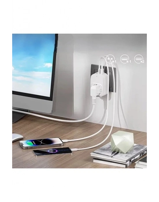 ÇOK SATAN Tekli Yüksek Voltaj Korumalı Duvar Prizi 2x Type-c 1x Usb Çıkışlı Priz Grup Priz Çoğaltıcı Beyaz