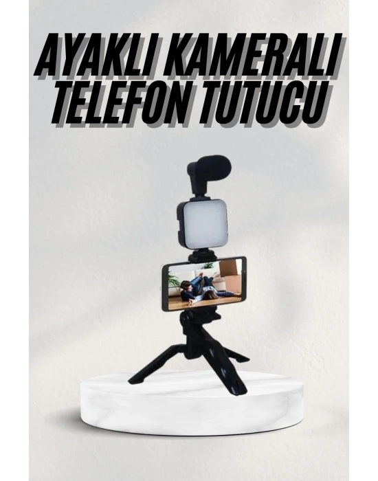 ÇOK SATAN Telefon Tutucu Led Işıklı Kumandalı Mikrofon Telefon Vlog Video Kayıt