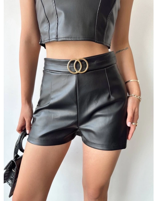Tokalı deri şort siyah s24444