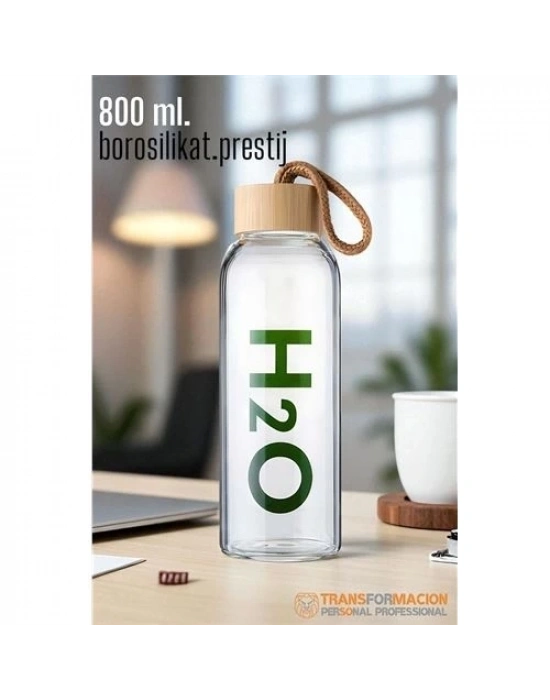 ÇOK SATAN Transformacion Cam Matara - 800 Ml Bambu Kapaklı Borosilikat Cam Matara - Ofis Matarası