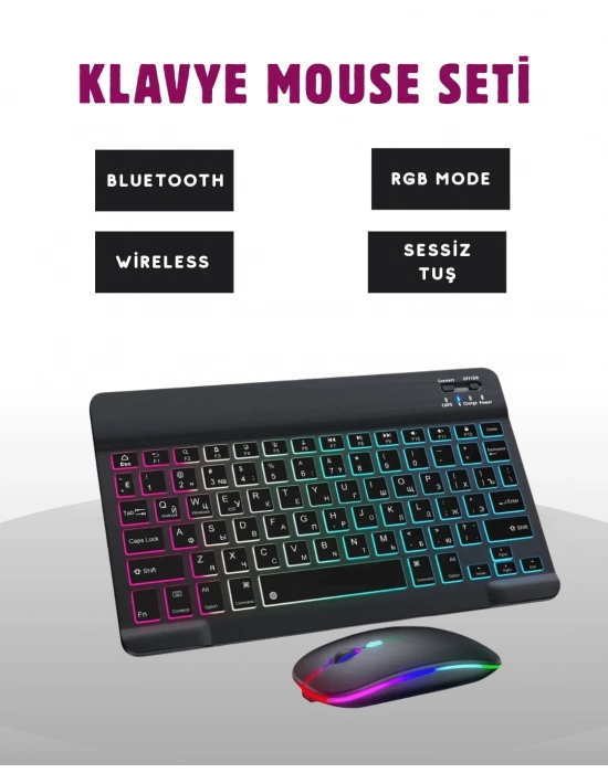 ÇOK SATAN Türkçe Q Klavye Düzenli RGB Kablosuz Klavye Mouse Set