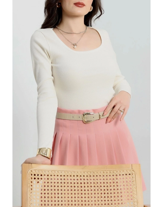 U yaka kaşkorse bluz beyaz A132