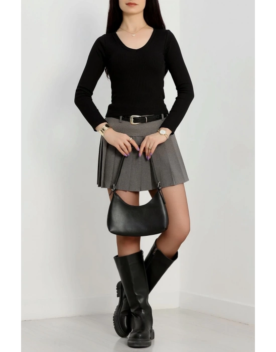 V yaka kaşkorse bluz siyah a3699