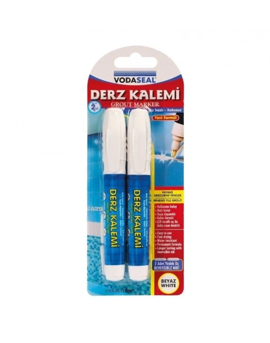 ® Vodaseal Çift Uçlu Su Bazlı Kokusuz Kalıcı Derz Kalemi Beyaz 2 Adet