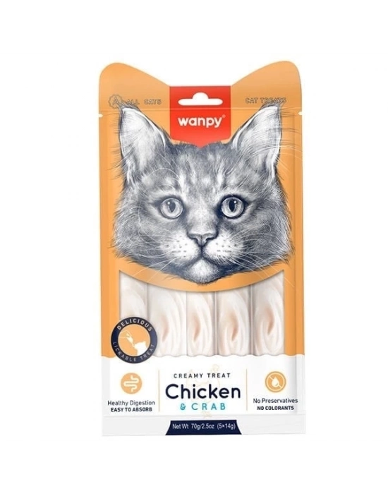 ÇOK SATAN Wanpy Kremalı Tavuk ve Yengeçli Kedi Ödül Maması 5 Adet 14 Gr