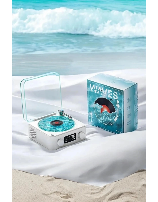 ÇOK SATAN Waves Nostalji Plak Görünümlü Bluetooth Hoparlör 3d Ses Dalgası Retro Müzik Plak Mavi