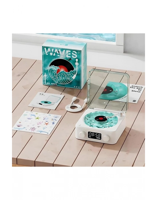 ÇOK SATAN Waves Nostalji Plak Görünümlü Bluetooth Hoparlör 3d Ses Dalgası Retro Müzik Plak Mavi
