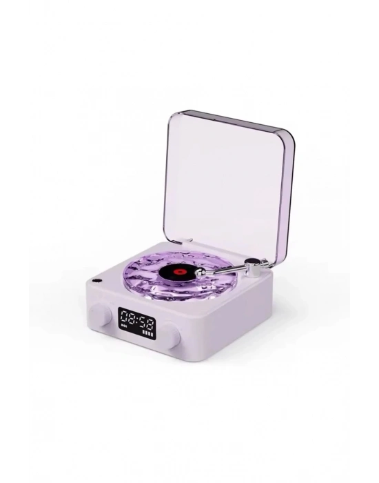 ÇOK SATAN Waves Nostalji Plak Görünümlü Bluetooth Hoparlör 3d Ses Dalgası Retro Müzik Plak Mor