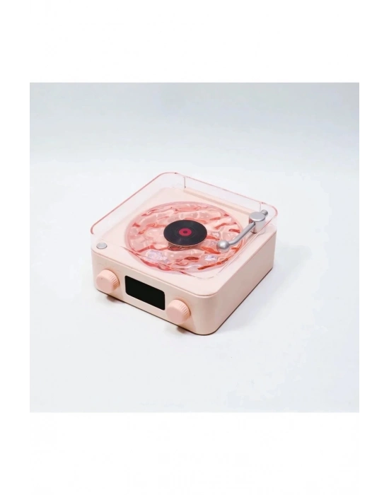 ÇOK SATAN Waves Nostalji Plak Görünümlü Bluetooth Hoparlör 3d Ses Dalgası Retro Müzik Plak Pembe