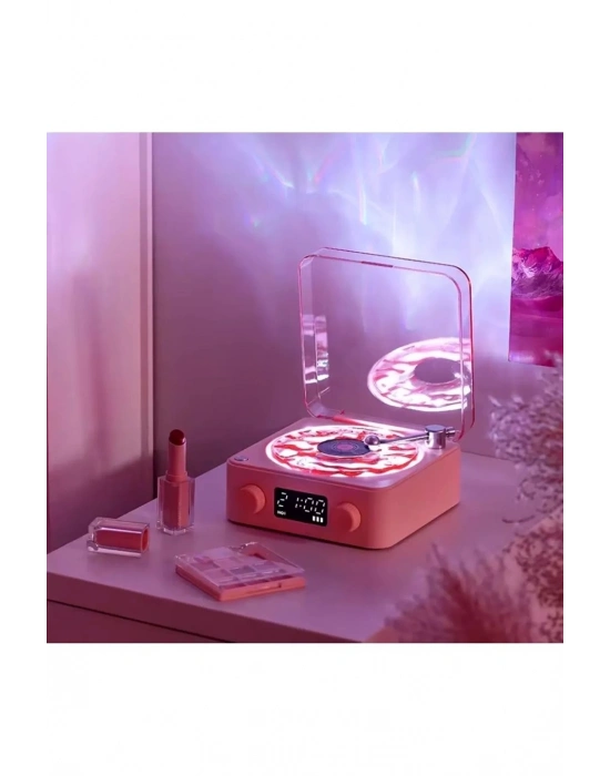 ÇOK SATAN Waves Nostalji Plak Görünümlü Bluetooth Hoparlör 3d Ses Dalgası Retro Müzik Plak Pembe