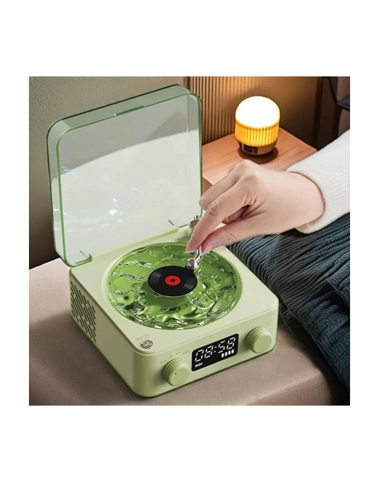 ÇOK SATAN Waves Nostalji Plak Görünümlü Bluetooth Hoparlör 3d Ses Dalgası Retro Müzik Plak Yeşil