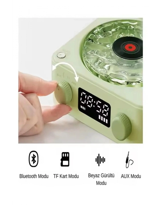 ÇOK SATAN Waves Nostalji Plak Görünümlü Bluetooth Hoparlör 3d Ses Dalgası Retro Müzik Plak Yeşil