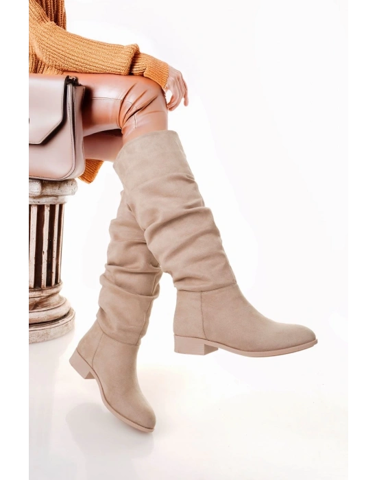 Winda Bej Süet Körüklü Çizme