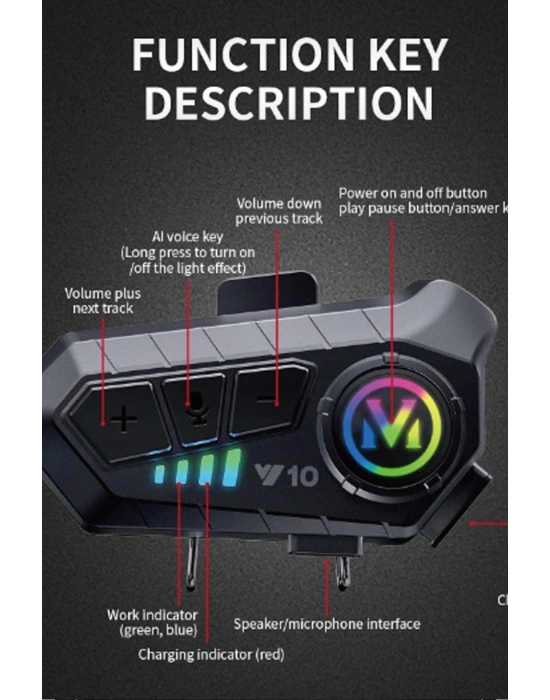 ÇOK SATAN Y10 Kask Kulaklık Bluetooth Motosiklet Kulaklık 5,3 Bluetooth Intercom Motorsiklet Kulaklık