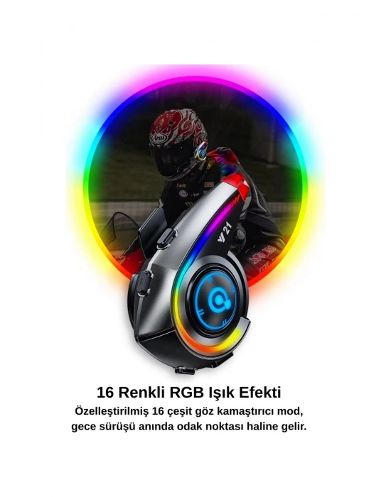 ÇOK SATAN Y21 Rgb Işık Efektli Intercom Bluetooth Motosiklet Kask Kulaklığı Intercom Kulaklık