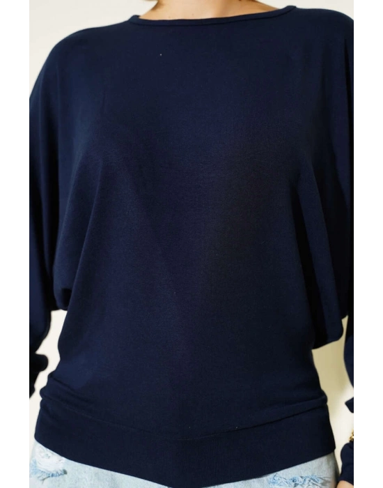 Yarasa Kol Salaş Bluz Lacivert T4273