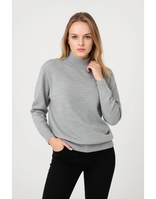 Yarım Boğaz Triko Kazak  at Regular kalıp - Gri