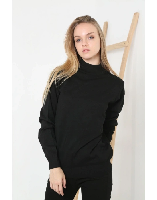 Yarım Boğaz Triko Kazak  at Regular kalıp - Siyah