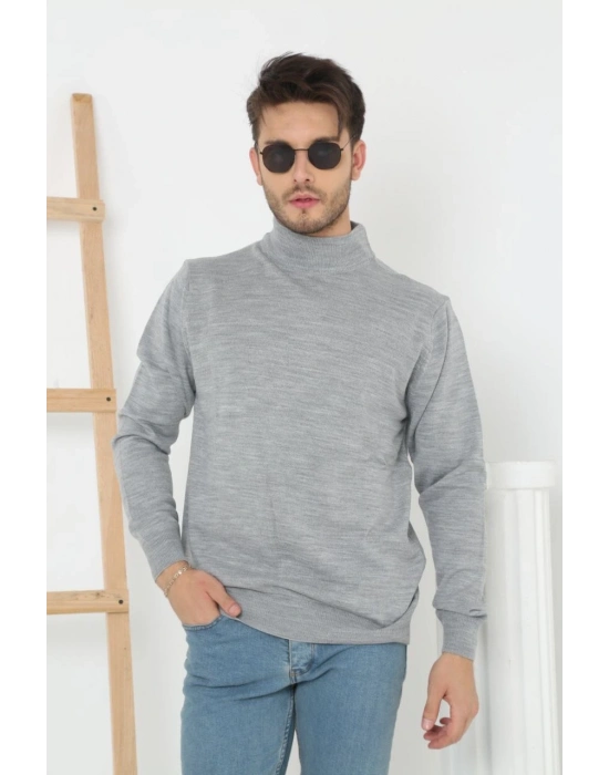 Yarım Boğaz Triko Kazak-hat Regular kalıp - Gri