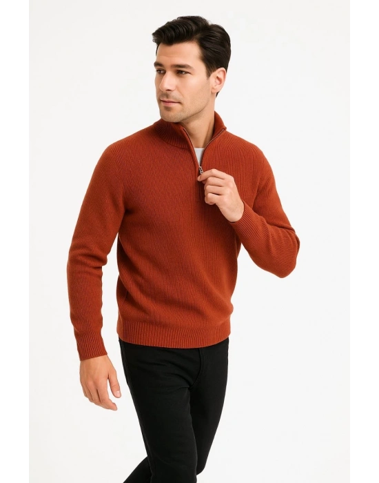 Yarım Fermuarlı Triko Kazak – Selanik Örgü, Dik Yaka, Pamuklu Dokuma, Oversize Uzun Kollu Kışlık Model - Füme