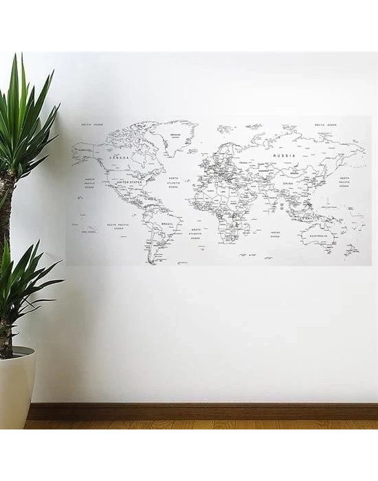 ÇOK SATAN Yazılabilir Dünya Haritası Manyetik Duvar Stickerı 110 x 56 cm
