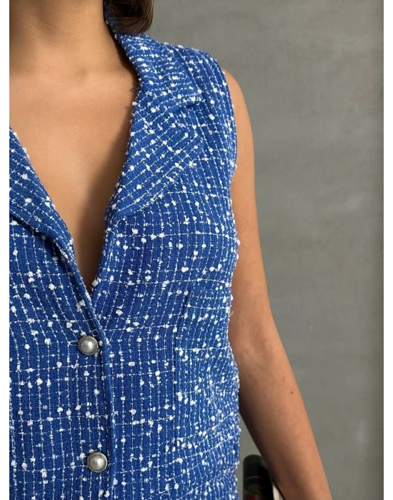 Yelekli şort takım saks