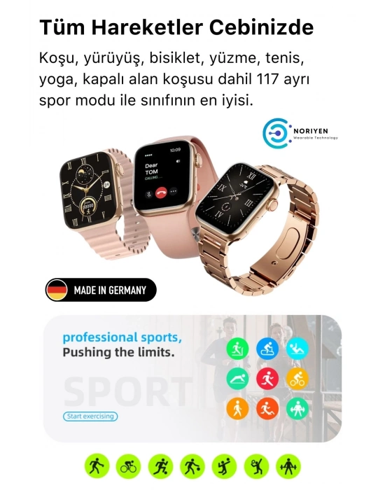 ÇOK SATAN Yeni Nesil 3 Kordonlu Kadın Akıllı Saat Spor Ve Sağlık Sensörlü Watch 9 Series Tasarım Saat Pembe