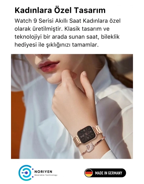 ÇOK SATAN Yeni Nesil 3 Kordonlu Kadın Akıllı Saat Spor Ve Sağlık Sensörlü Watch 9 Series Tasarım Saat Pembe