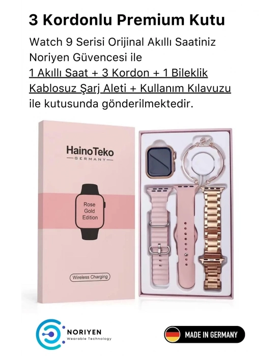 ÇOK SATAN Yeni Nesil 3 Kordonlu Kadın Akıllı Saat Spor Ve Sağlık Sensörlü Watch 9 Series Tasarım Saat Pembe