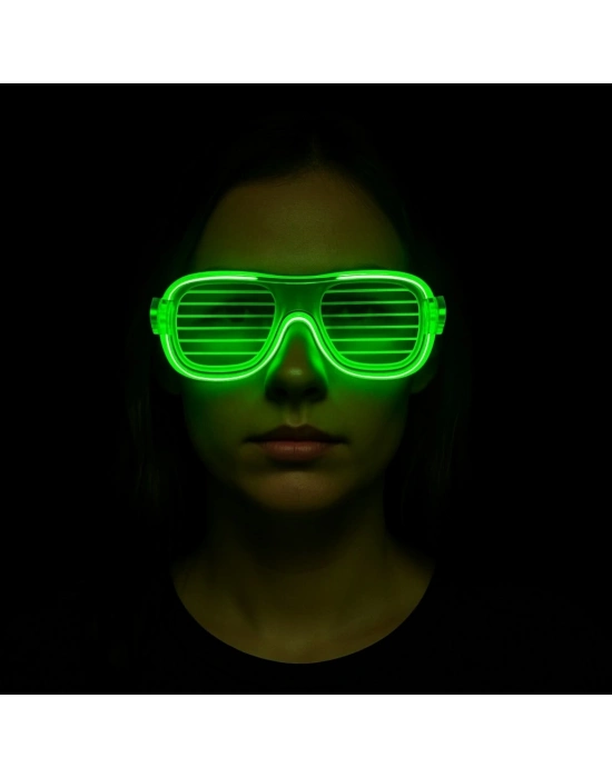 ÇOK SATAN Yeşil Led Işıklı Parti Gözlüğü – Neon Glow Şerit Gözlük 3 Modlu